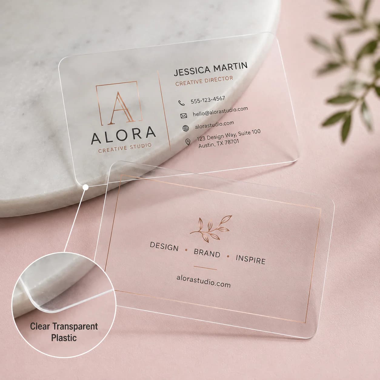 Rounded clear plastic business cards